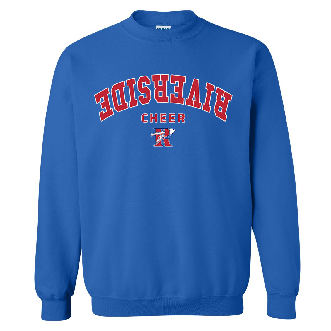 Riverside Cheer Upside Down Unisex Gildan Crewneck Sweatshirt - 2 Colors
