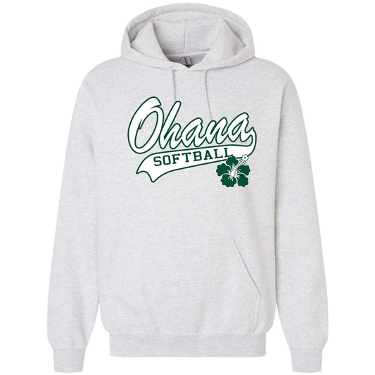 Ohana Softball Cursive Flower Unisex Gildan Hooded Sweatshirt - 3 Colors