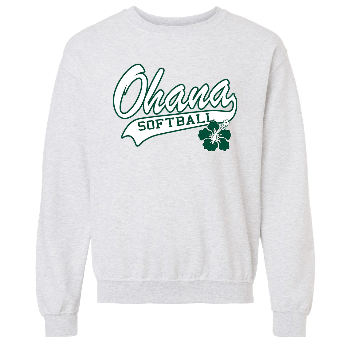 Ohana Softball Cursive Flower Unisex Gildan Crewneck Sweatshirt - 3 Colors