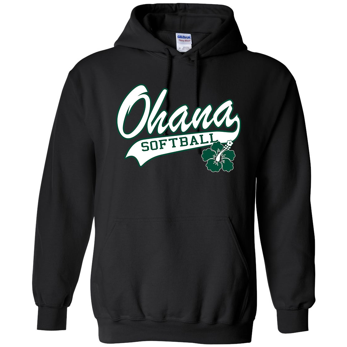 Ohana Softball Cursive Flower Unisex Gildan Hooded Sweatshirt - 3 Colors