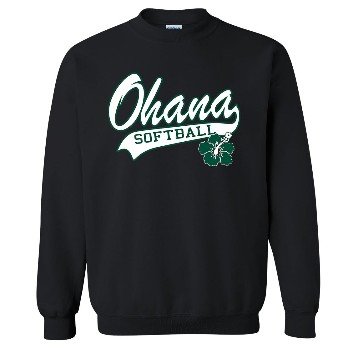 Ohana Softball Cursive Flower Unisex Gildan Crewneck Sweatshirt - 3 Colors