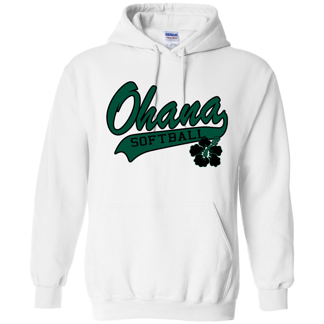 Ohana Softball Cursive Flower Unisex Gildan Hooded Sweatshirt - 3 Colors