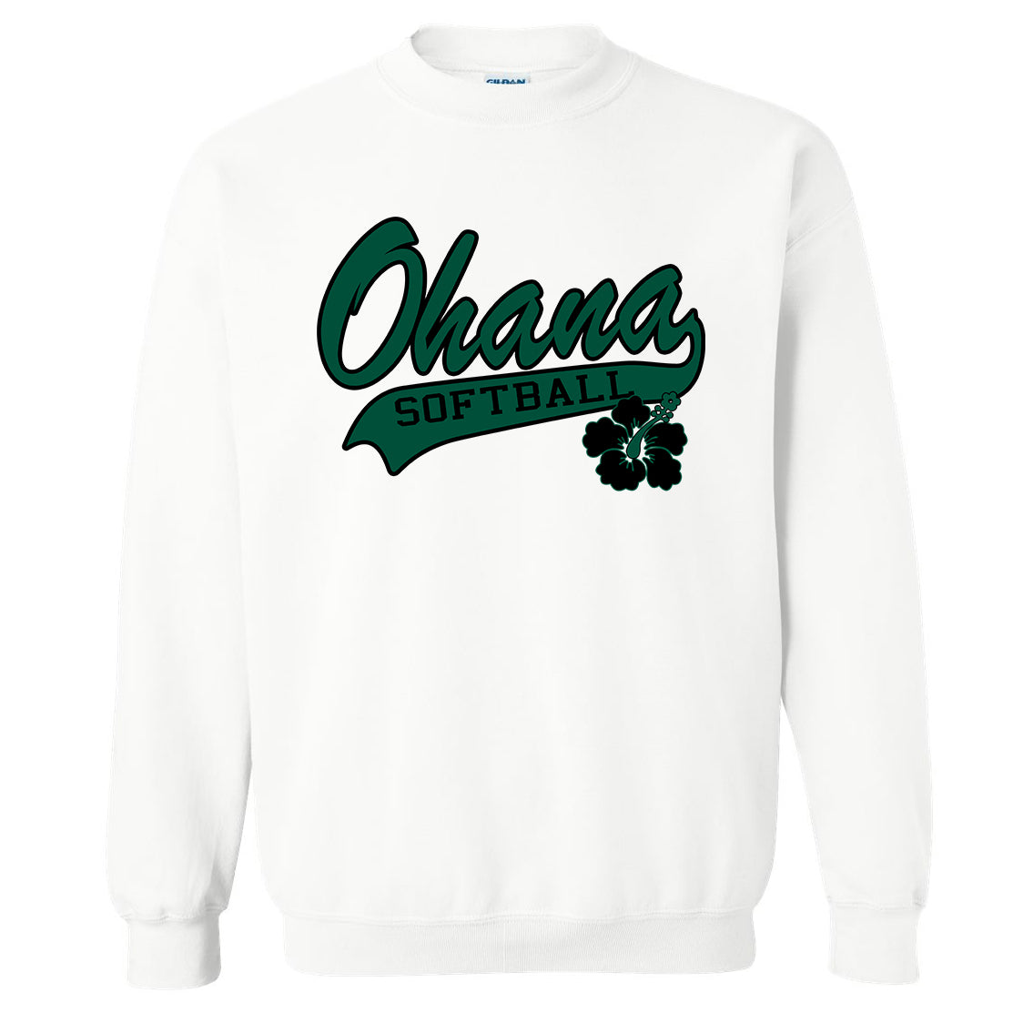 Ohana Softball Cursive Flower Unisex Gildan Crewneck Sweatshirt - 3 Colors