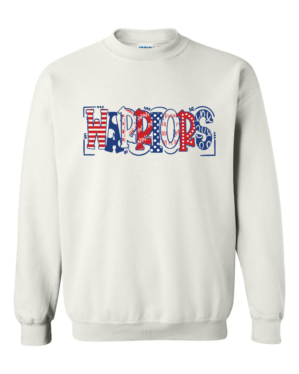 Warriors Doodle White Unisex Gildan Crewneck Sweatshirt